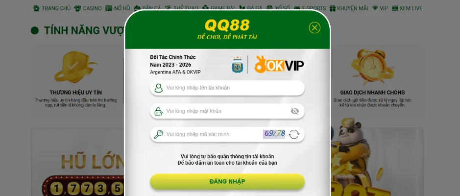 Cần liên hệ CSKH nếu hệ thống không xử lý lệnh đăng nhập QQ88